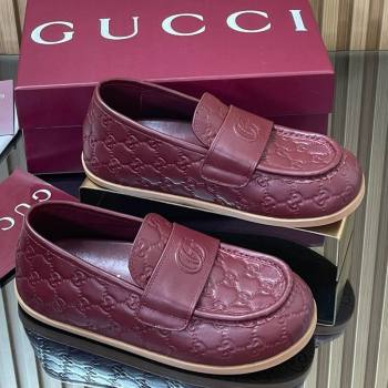 Gucci GG Leather Flat Loafers Burgundy 2025 GG082804 (MD-250828046)