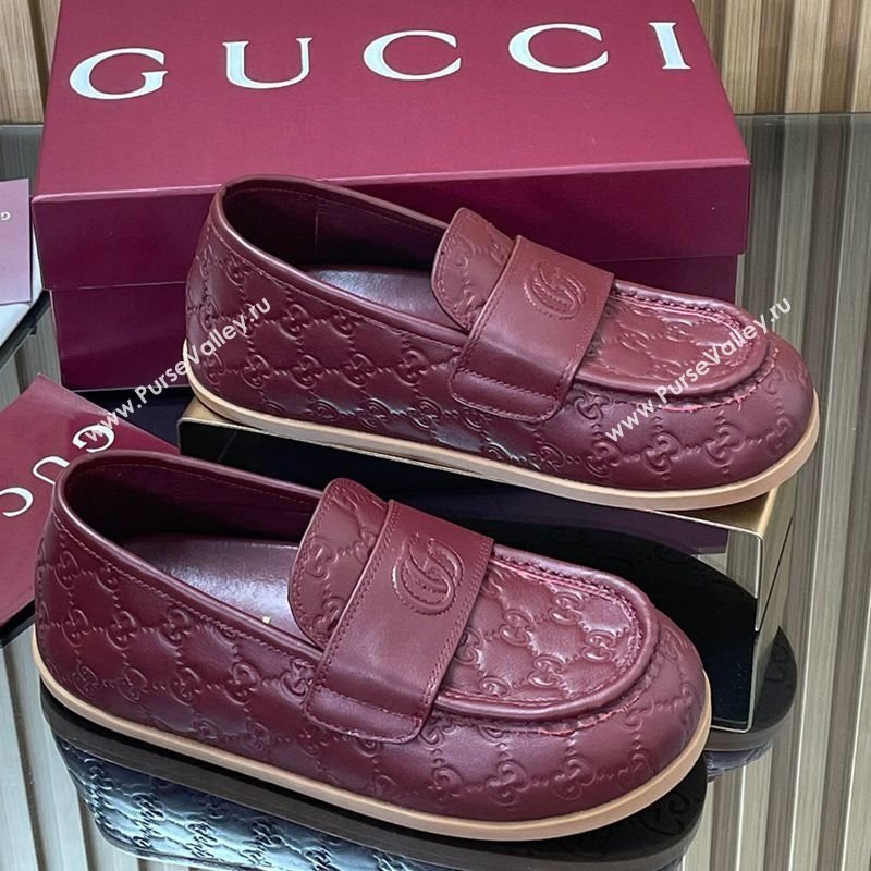 Gucci GG Leather Flat Loafers Burgundy 2025 GG082804 (MD-250828046)