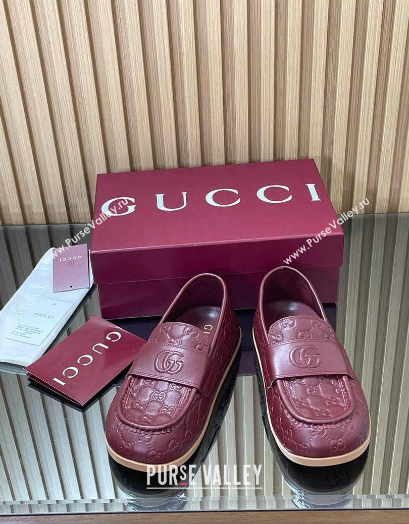 Gucci GG Leather Flat Loafers Burgundy 2025 GG082804 (MD-250828046)