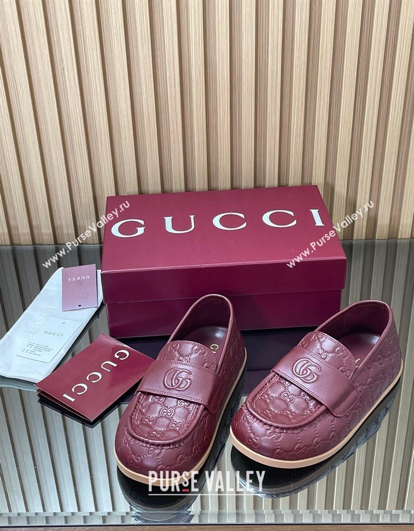 Gucci GG Leather Flat Loafers Burgundy 2025 GG082804 (MD-250828046)
