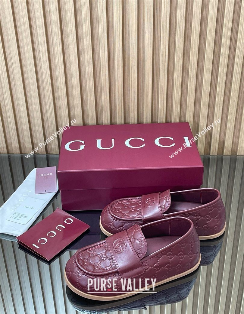 Gucci GG Leather Flat Loafers Burgundy 2025 GG082804 (MD-250828046)
