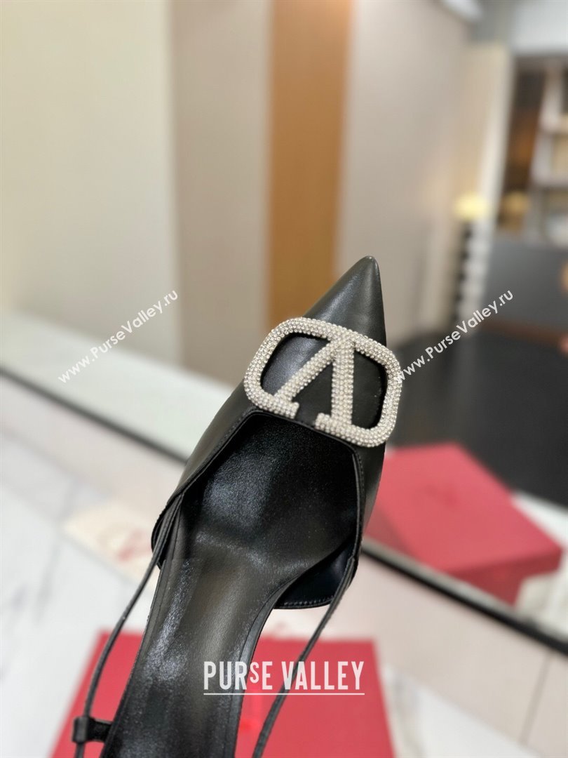 Valentino VLogo Signature Slingback Pumps 8cm in Calfskin with Strass Black/Silver 2025 VA082109 (MD-250821062)