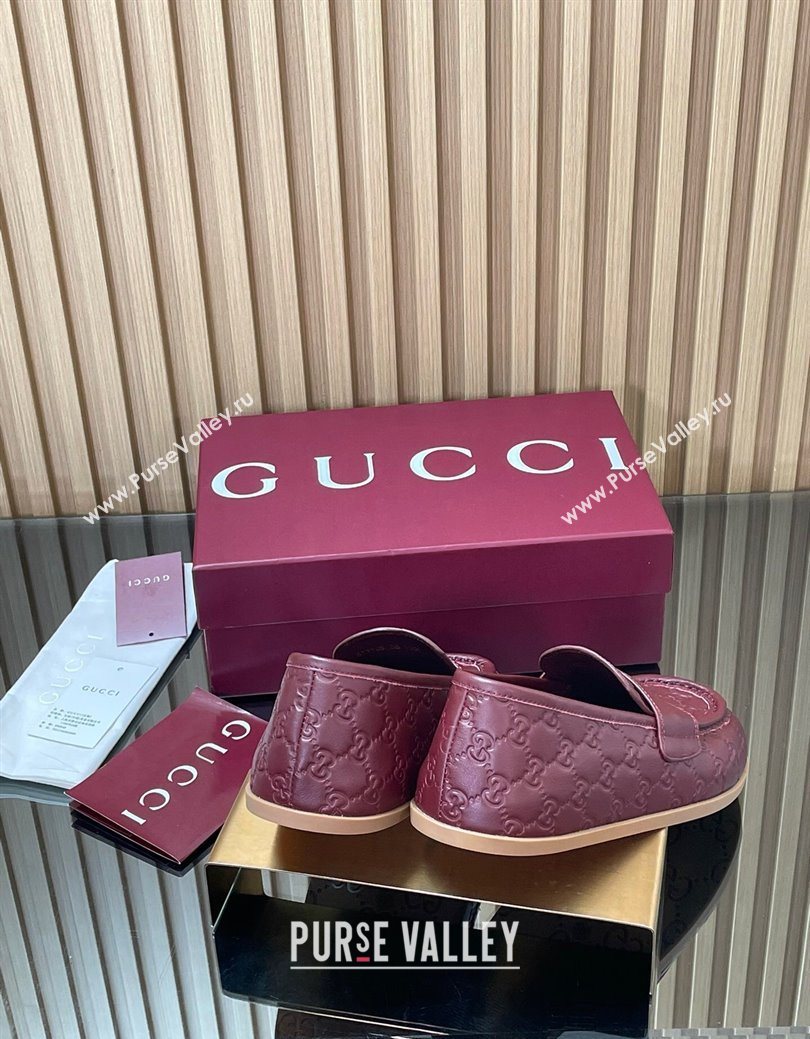 Gucci GG Leather Flat Loafers Burgundy 2025 GG082804 (MD-250828046)