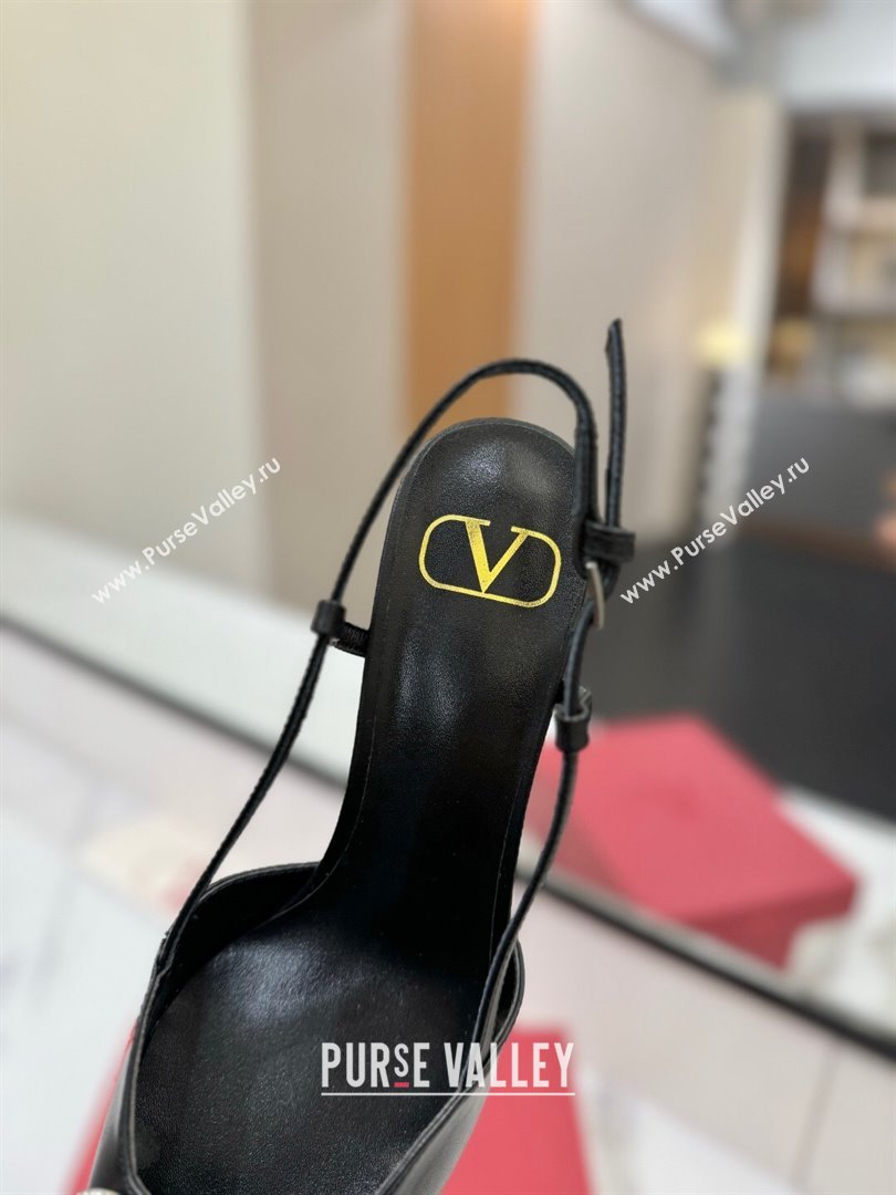 Valentino VLogo Signature Slingback Pumps 8cm in Calfskin with Strass Black/Silver 2025 VA082109 (MD-250821062)