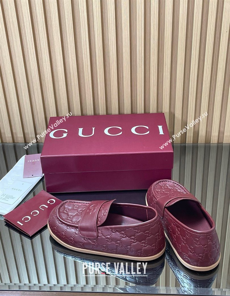 Gucci GG Leather Flat Loafers Burgundy 2025 GG082804 (MD-250828046)