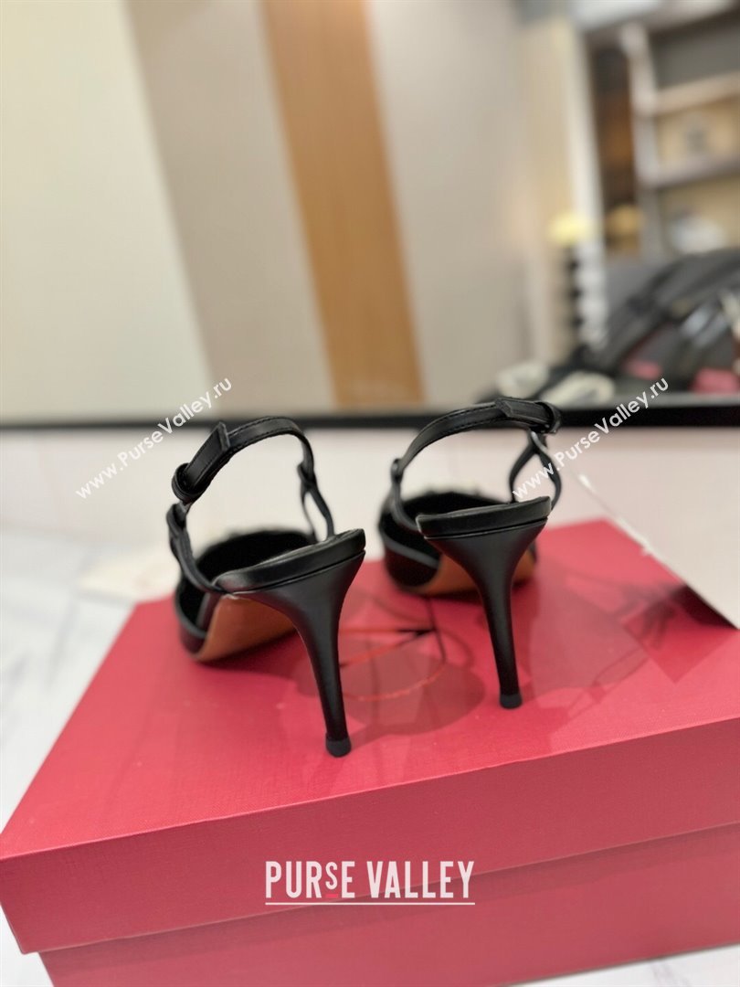 Valentino VLogo Signature Slingback Pumps 8cm in Calfskin with Strass Black/Silver 2025 VA082109 (MD-250821062)