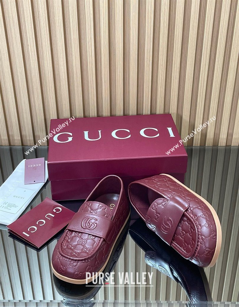 Gucci GG Leather Flat Loafers Burgundy 2025 GG082804 (MD-250828046)