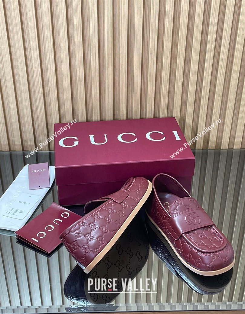 Gucci GG Leather Flat Loafers Burgundy 2025 GG082804 (MD-250828046)