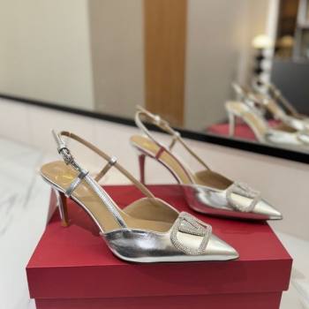 Valentino VLogo Signature Slingback Pumps 8cm in Calfskin with Strass Silver-Tone 2025 VA082109 (MD-250821063)