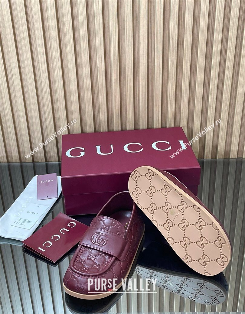 Gucci GG Leather Flat Loafers Burgundy 2025 GG082804 (MD-250828046)