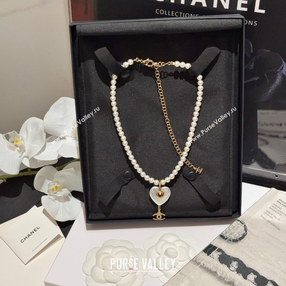 Chanel Heart Pearl Necklace CH62733 White 2024 (YF-24062733)