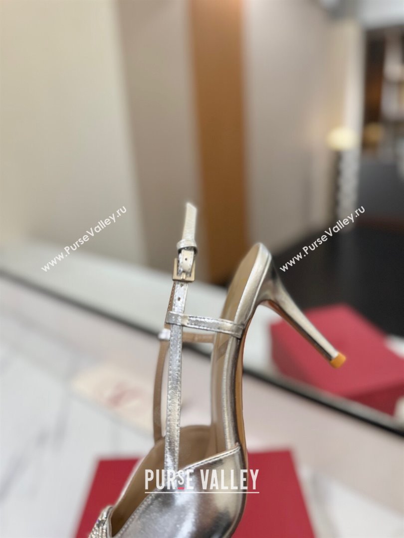Valentino VLogo Signature Slingback Pumps 8cm in Calfskin with Strass Silver-Tone 2025 VA082109 (MD-250821063)