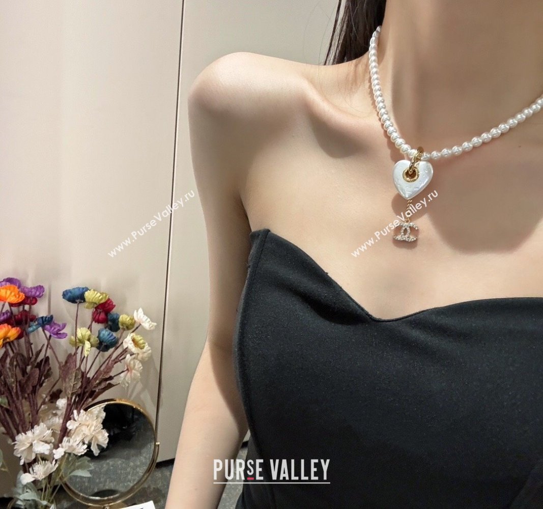 Chanel Heart Pearl Necklace CH62733 White 2024 (YF-24062733)