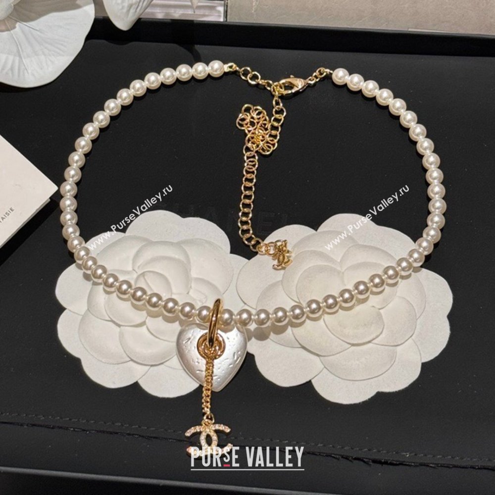 Chanel Heart Pearl Necklace CH62733 White 2024 (YF-24062733)