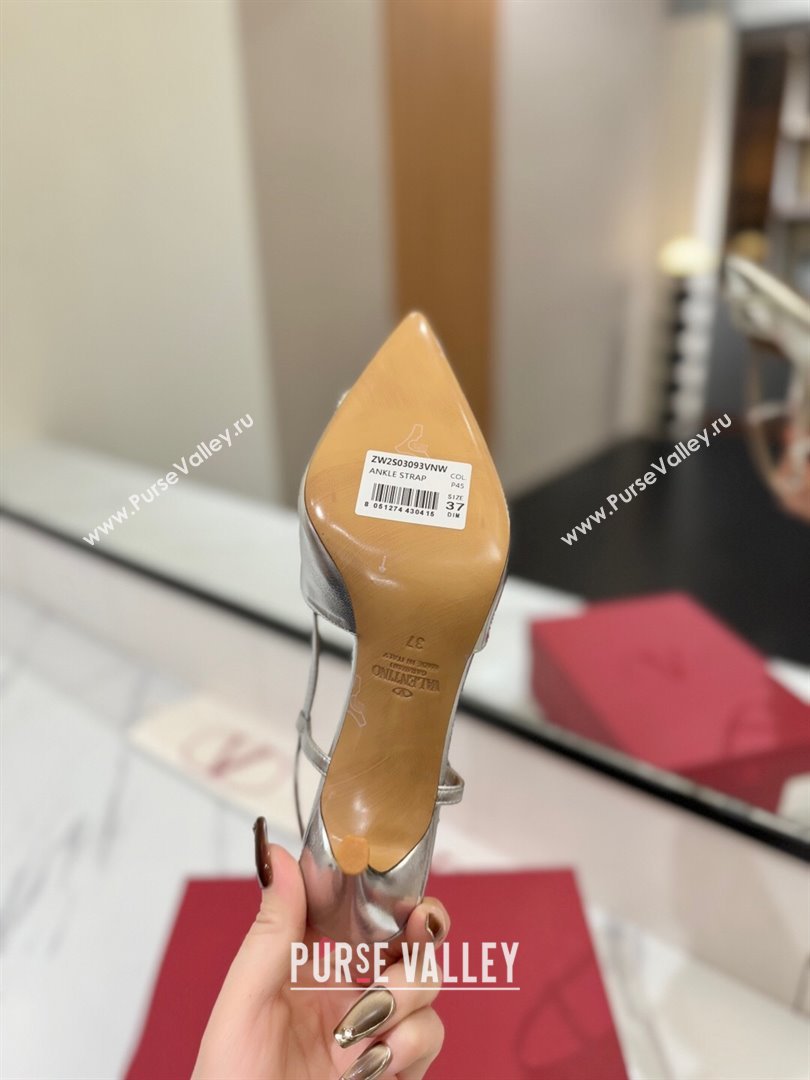 Valentino VLogo Signature Slingback Pumps 8cm in Calfskin with Strass Silver-Tone 2025 VA082109 (MD-250821063)