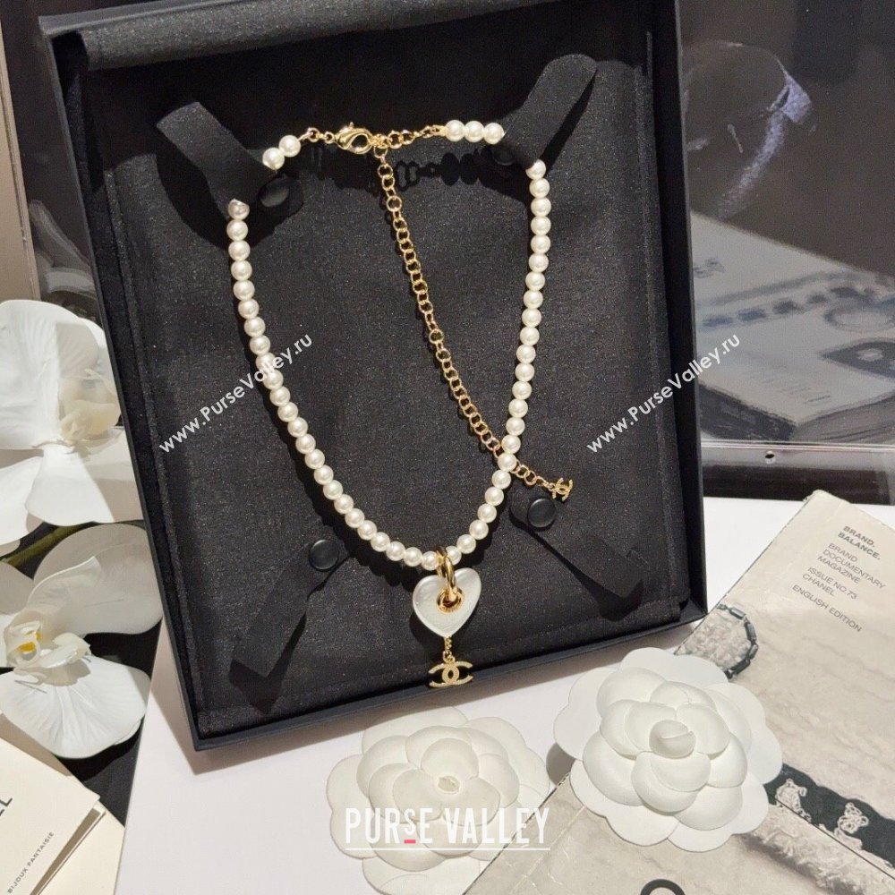 Chanel Heart Pearl Necklace CH62733 White 2024 (YF-24062733)