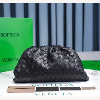 Bottega Veneta The Large Pouch Clutch in Woven Lambskin Black/Silver 2021 21 (MS-21102255)