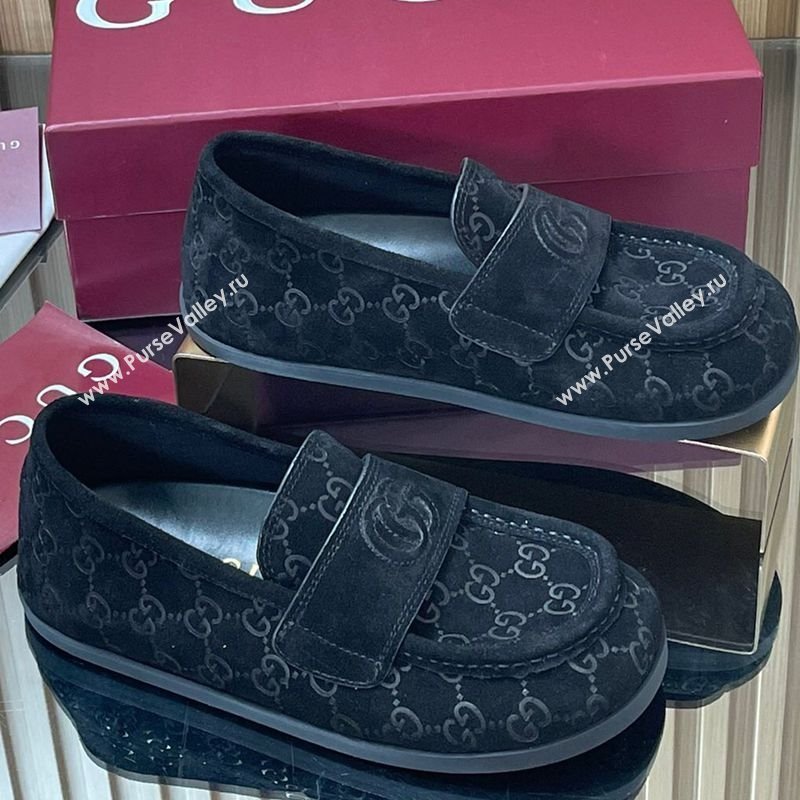 Gucci GG Suede Flat Loafers Black 2025 GG082804 (MD-250828048)