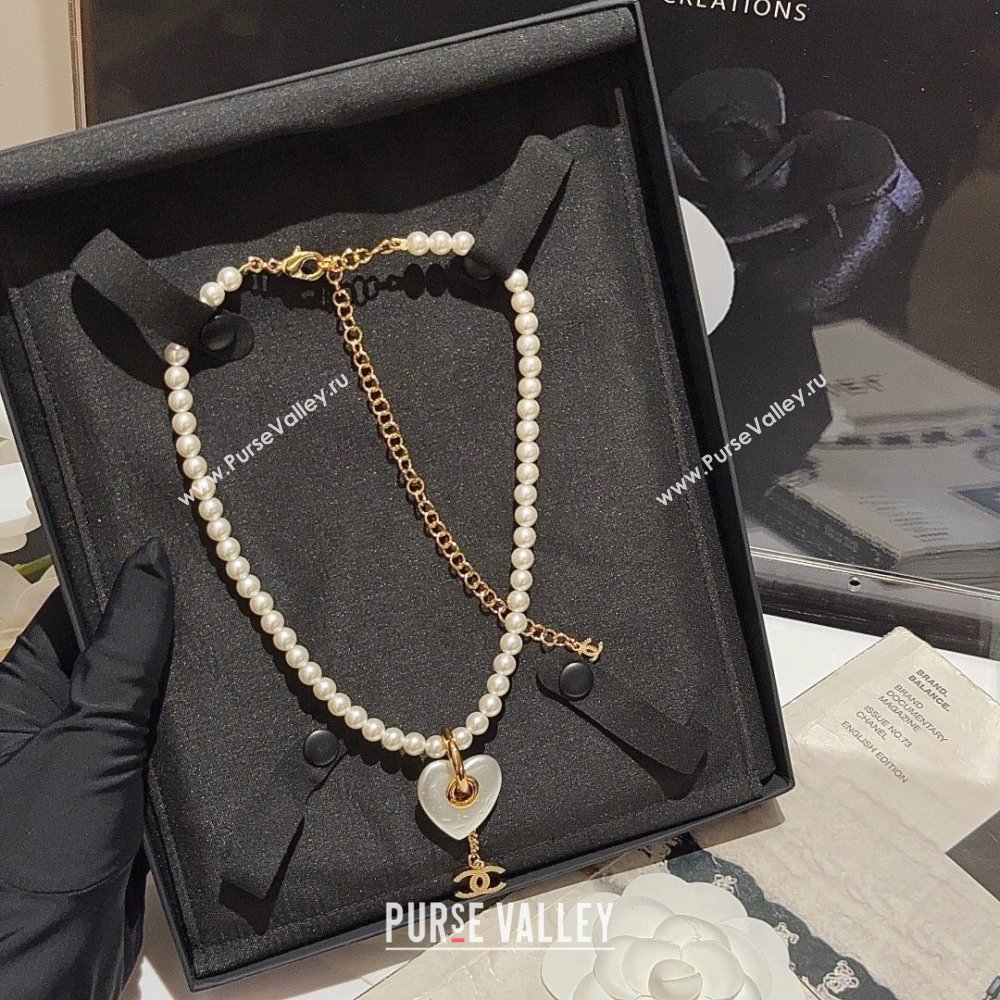 Chanel Heart Pearl Necklace CH62733 White 2024 (YF-24062733)