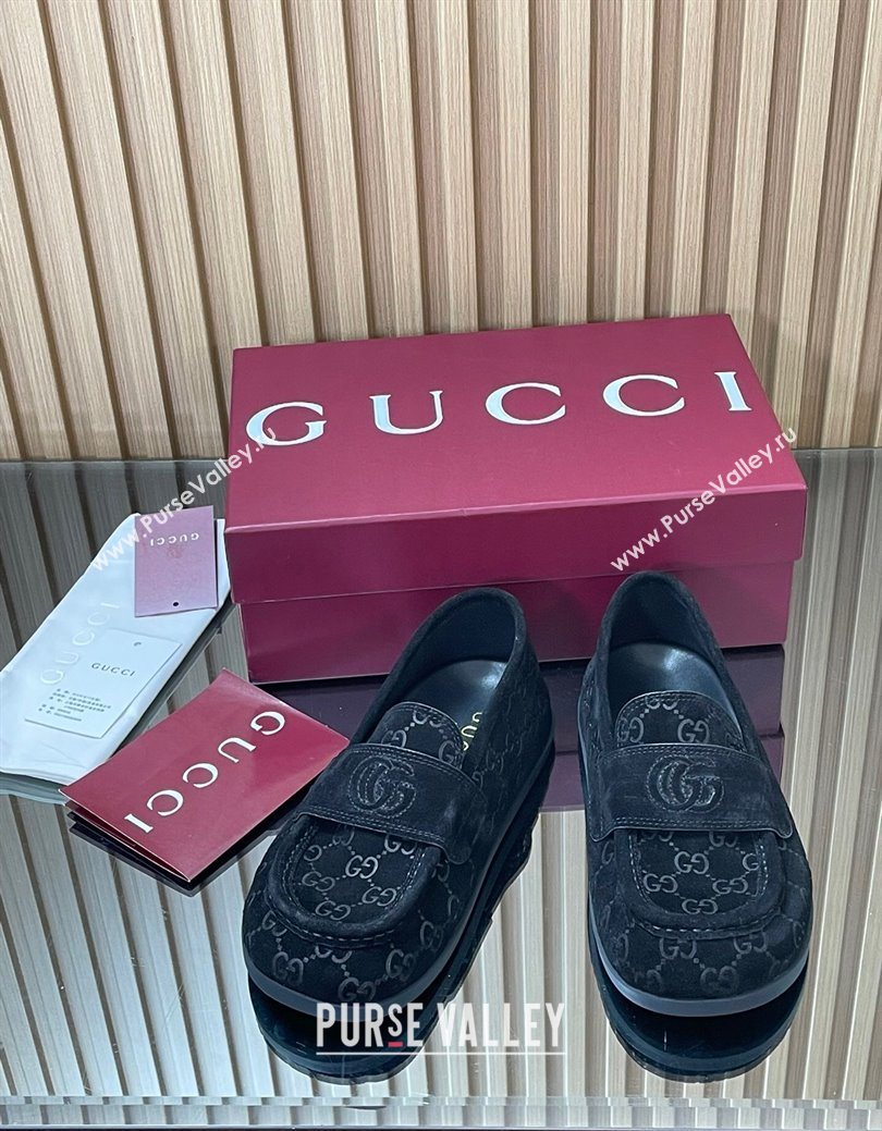 Gucci GG Suede Flat Loafers Black 2025 GG082804 (MD-250828048)