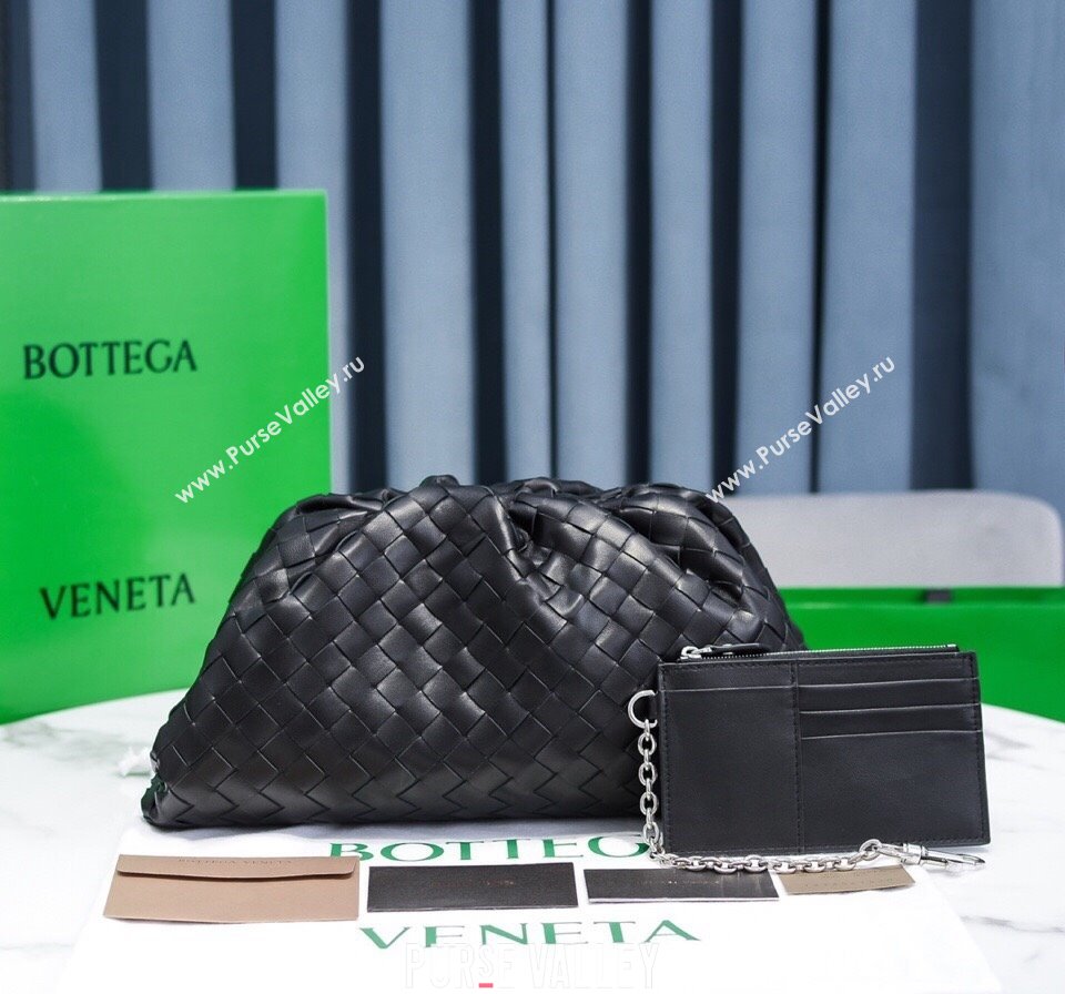 Bottega Veneta The Large Pouch Clutch in Woven Lambskin Black/Silver 2021 21 (MS-21102255)