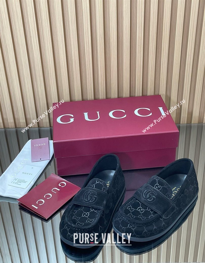 Gucci GG Suede Flat Loafers Black 2025 GG082804 (MD-250828048)