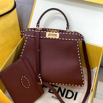 Fendi Medium Peekaboo ISeeU Bag in Stitching Full Grain Leather Brown 2021 (CL-21080203)