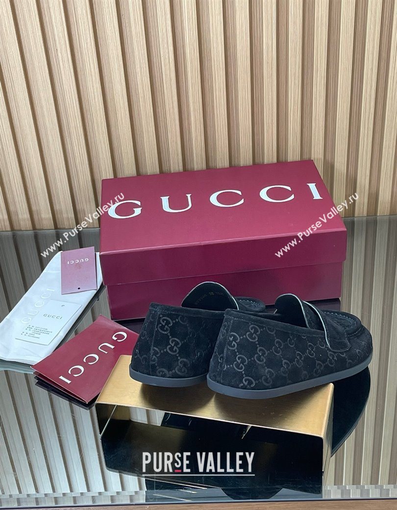Gucci GG Suede Flat Loafers Black 2025 GG082804 (MD-250828048)