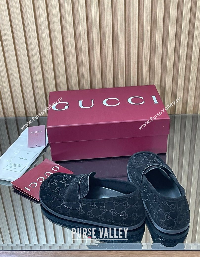 Gucci GG Suede Flat Loafers Black 2025 GG082804 (MD-250828048)