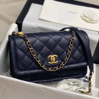 Chanel Quilted Lambskin Large Flap Bag with Metal Button AS2056 Navy Blue 2020 (JY-20111901)