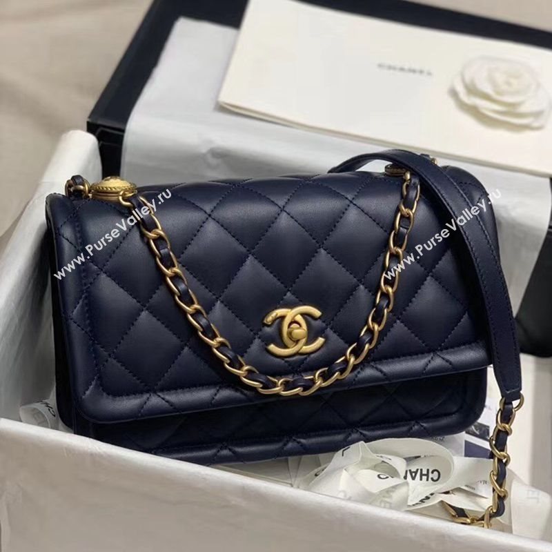 Chanel Quilted Lambskin Large Flap Bag with Metal Button AS2056 Navy Blue 2020 (JY-20111901)