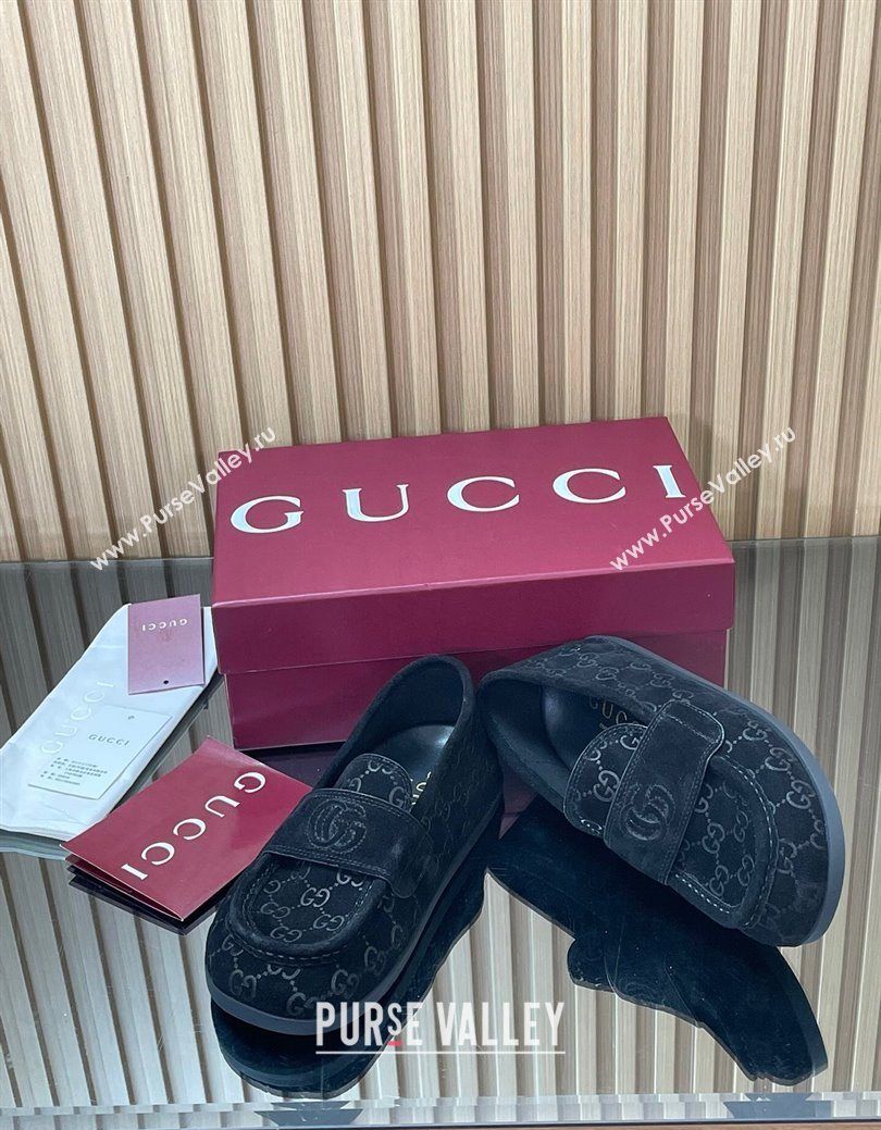 Gucci GG Suede Flat Loafers Black 2025 GG082804 (MD-250828048)