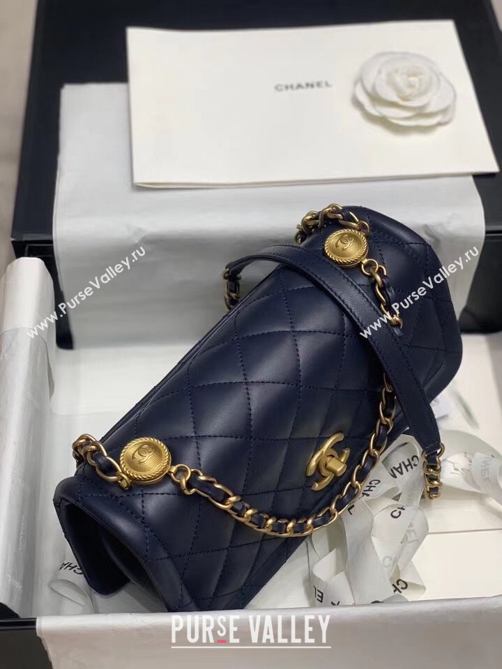 Chanel Quilted Lambskin Large Flap Bag with Metal Button AS2056 Navy Blue 2020 (JY-20111901)