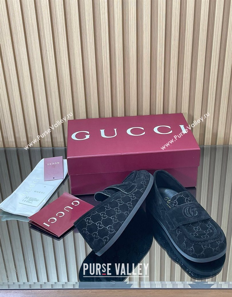 Gucci GG Suede Flat Loafers Black 2025 GG082804 (MD-250828048)