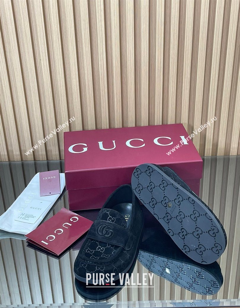 Gucci GG Suede Flat Loafers Black 2025 GG082804 (MD-250828048)