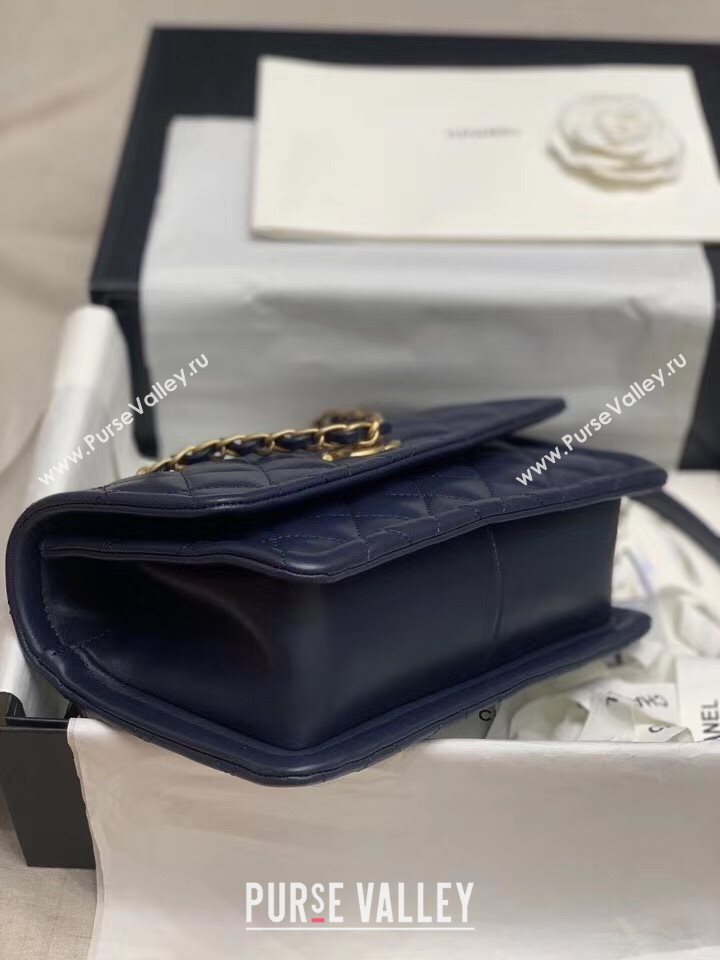 Chanel Quilted Lambskin Large Flap Bag with Metal Button AS2056 Navy Blue 2020 (JY-20111901)