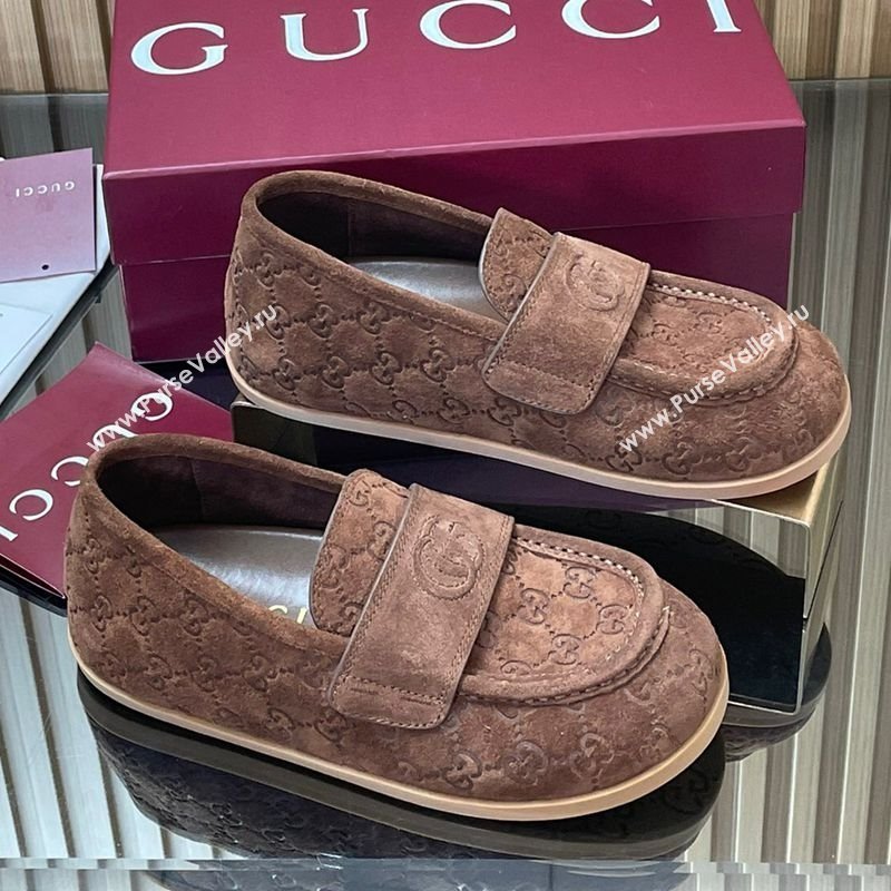 Gucci GG Suede Flat Loafers Brown 2025 GG082804 (MD-250828049)