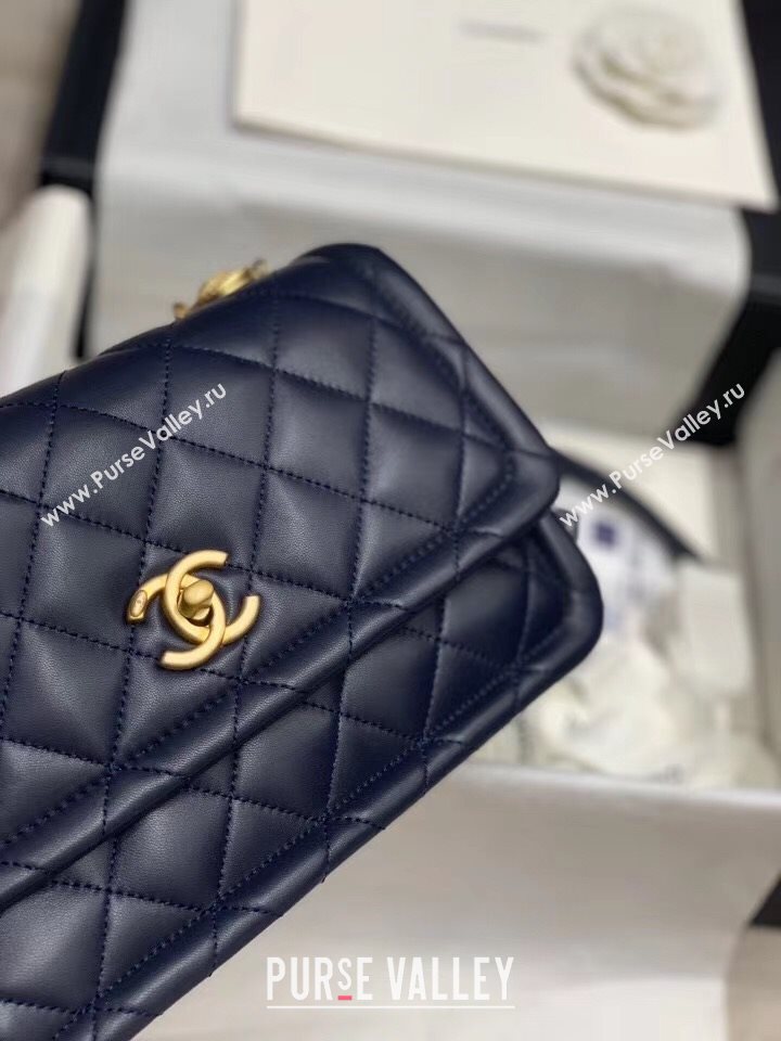 Chanel Quilted Lambskin Large Flap Bag with Metal Button AS2056 Navy Blue 2020 (JY-20111901)