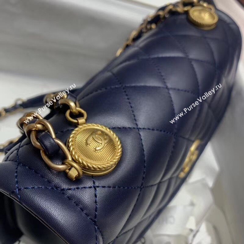 Chanel Quilted Lambskin Large Flap Bag with Metal Button AS2056 Navy Blue 2020 (JY-20111901)