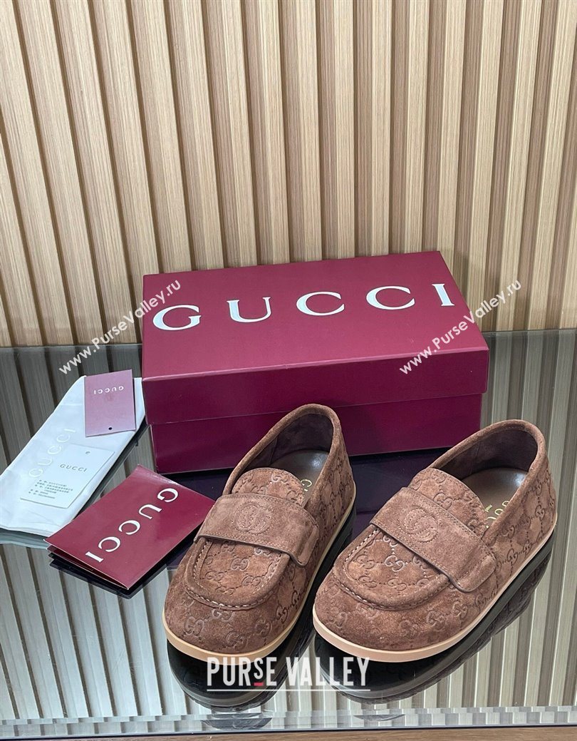 Gucci GG Suede Flat Loafers Brown 2025 GG082804 (MD-250828049)