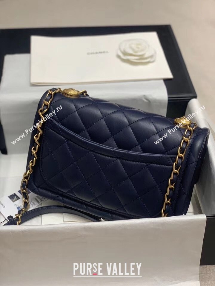 Chanel Quilted Lambskin Large Flap Bag with Metal Button AS2056 Navy Blue 2020 (JY-20111901)
