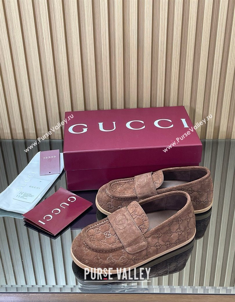 Gucci GG Suede Flat Loafers Brown 2025 GG082804 (MD-250828049)