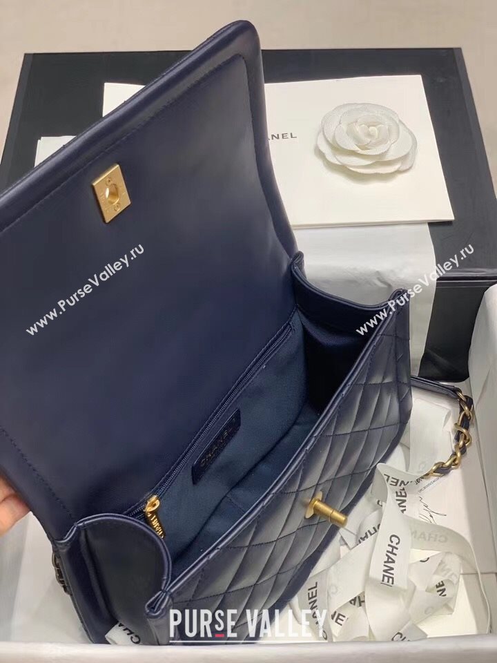 Chanel Quilted Lambskin Large Flap Bag with Metal Button AS2056 Navy Blue 2020 (JY-20111901)