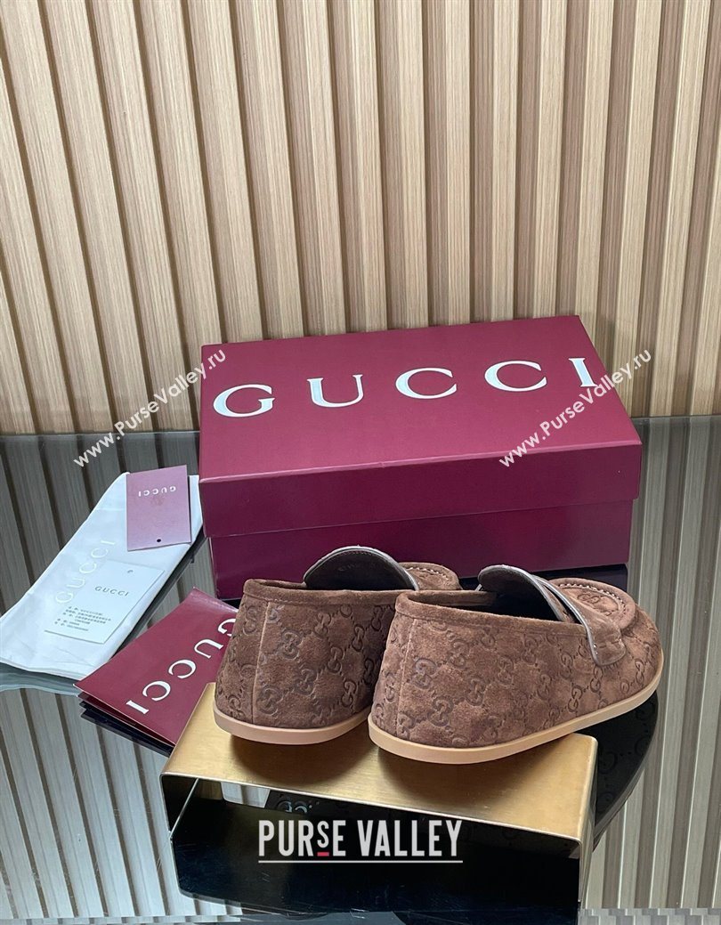 Gucci GG Suede Flat Loafers Brown 2025 GG082804 (MD-250828049)
