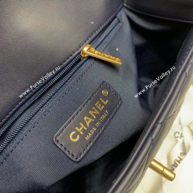 Chanel Quilted Lambskin Large Flap Bag with Metal Button AS2056 Navy Blue 2020 (JY-20111901)