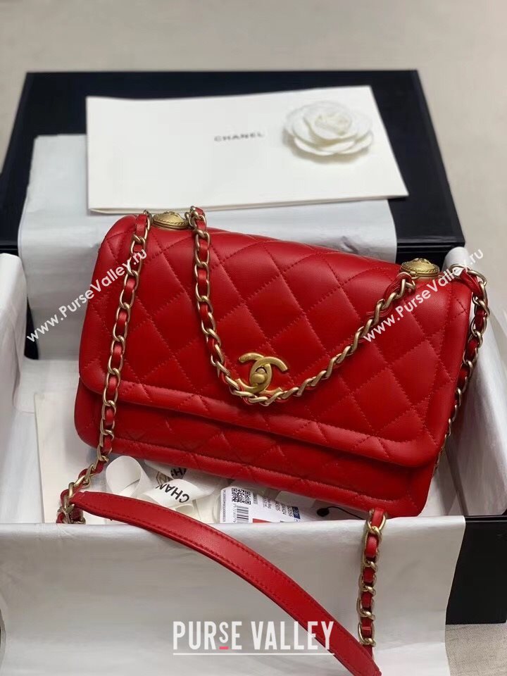 Chanel Quilted Lambskin Large Flap Bag with Metal Button AS2056 Red 2020 (JY-20111902)