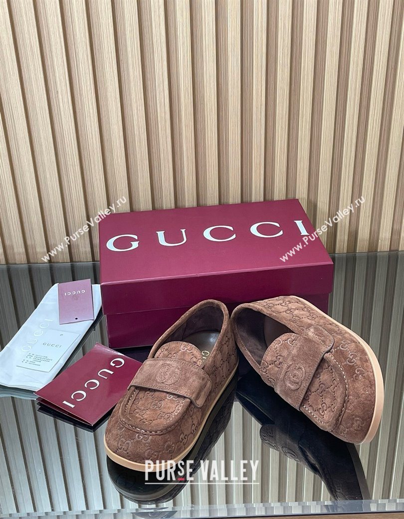 Gucci GG Suede Flat Loafers Brown 2025 GG082804 (MD-250828049)