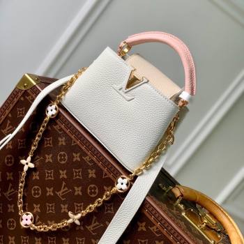 Louis Vuitton Capucines Mini Bag with Flower Chain in Taurillon Leather M20708 White/Pink 2024 (K-24081013)