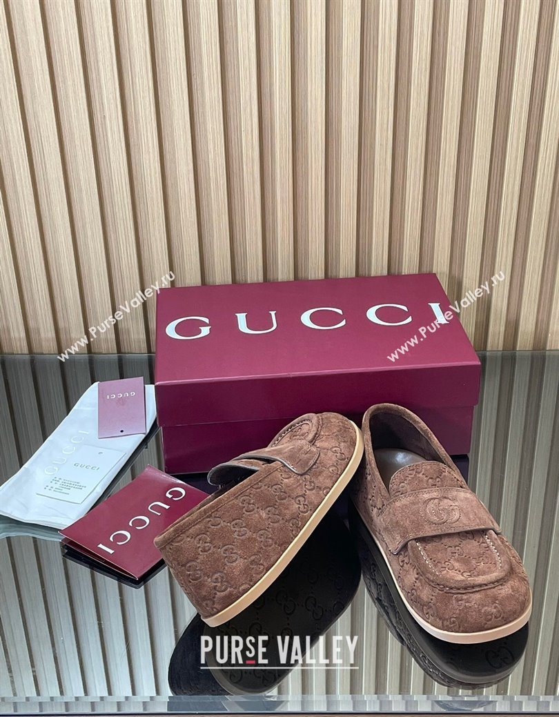 Gucci GG Suede Flat Loafers Brown 2025 GG082804 (MD-250828049)
