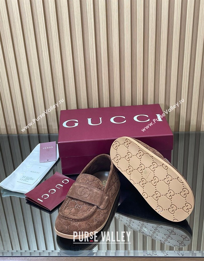 Gucci GG Suede Flat Loafers Brown 2025 GG082804 (MD-250828049)